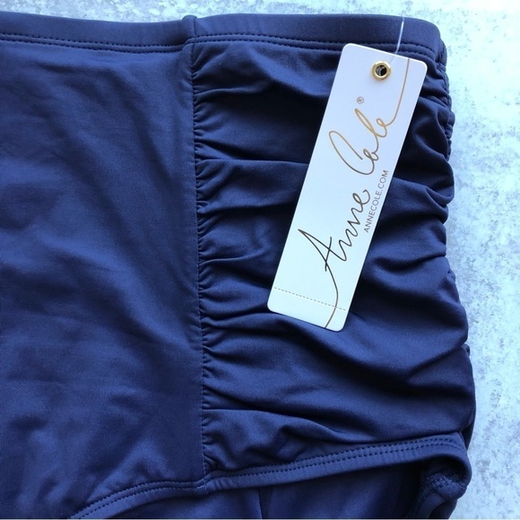 Anne Cole High Waist Side Shirred Tummy Control Swim Bottoms Navy Blue 24W - Picture 10 of 12